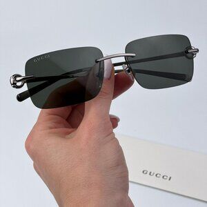 Gucci GG1703S 001 BRAND NEW Men Sunglasses Ruthenium Grey Rectangle